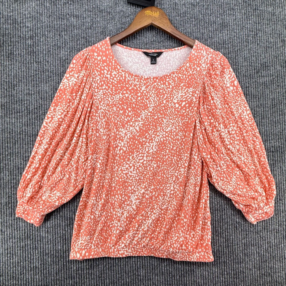 Simply Vera Vera Wang Blouse Womens Small Coral Orange Excellent Puff Sleeve Top
